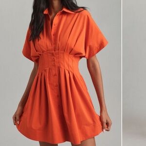 NEW Tobie Button-Front Pleated Mini Shirtdress - Exquise / Anthropologie
